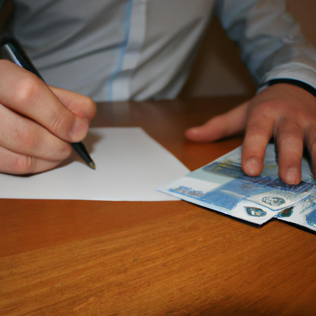 Person counting money, signing contract